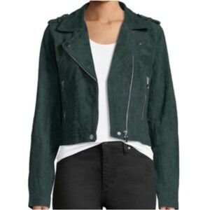 C&C California Suede‎ Moto Biker Bomber Zippered Jacket Women's Small Green NWT